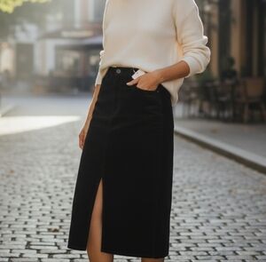 Jessica Simpson Black Midi Skirt Velveteen 5 Pocket Office Sz 8 NEW